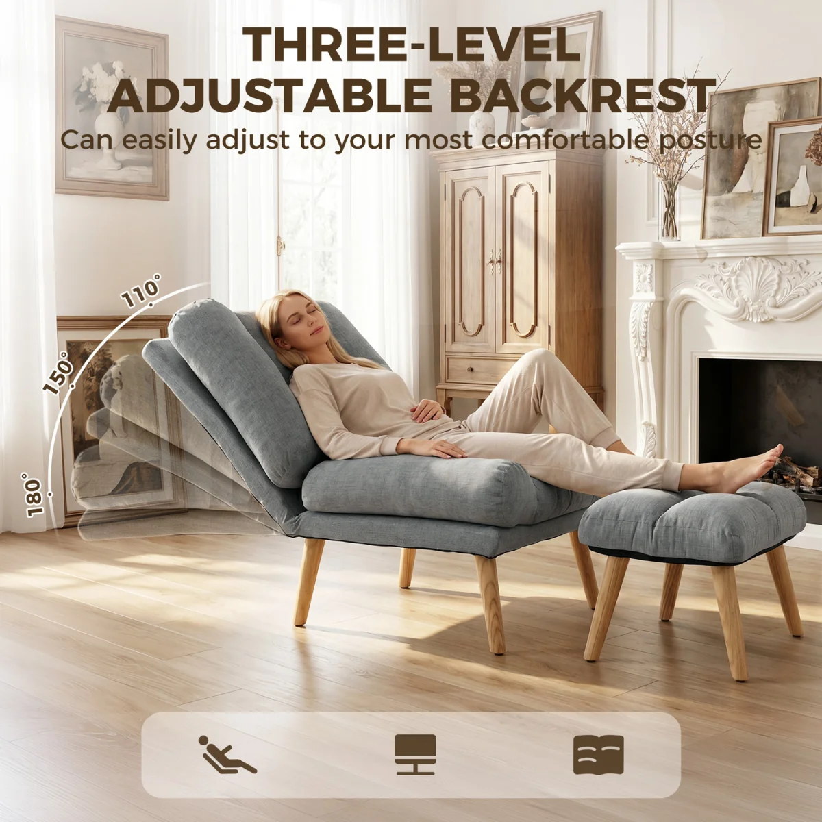 HOMCOM Recliner Chair Ottoman Set - Grey – image 7