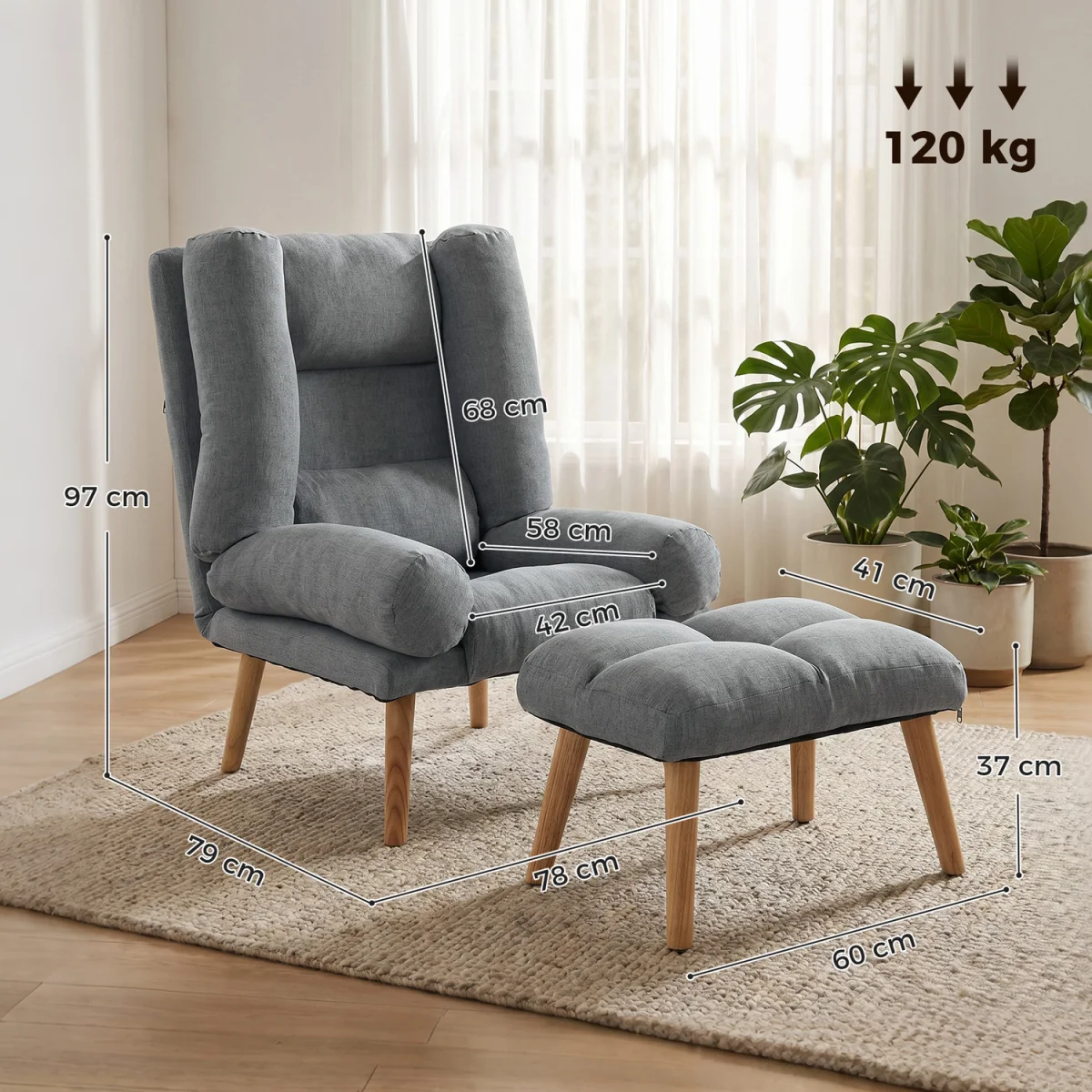 HOMCOM Recliner Chair Ottoman Set - Grey – image 8