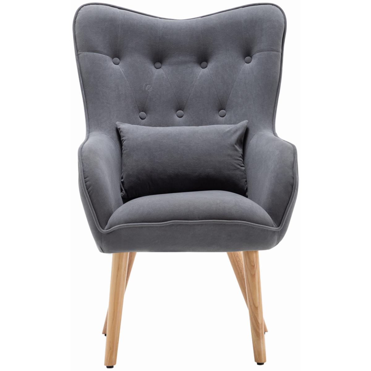 Velvet Accent Chair and Footstool - Grey – image 2