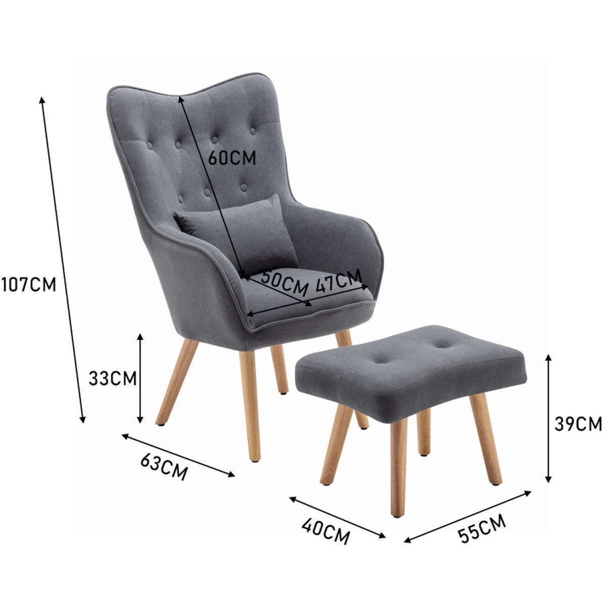 Velvet Accent Chair and Footstool - Grey – image 5