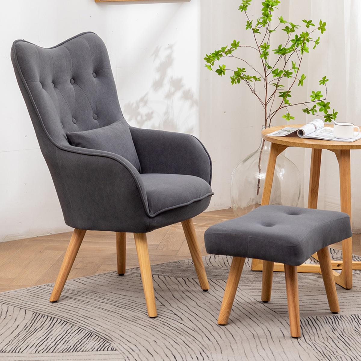 Velvet Accent Chair and Footstool - Grey – image 6