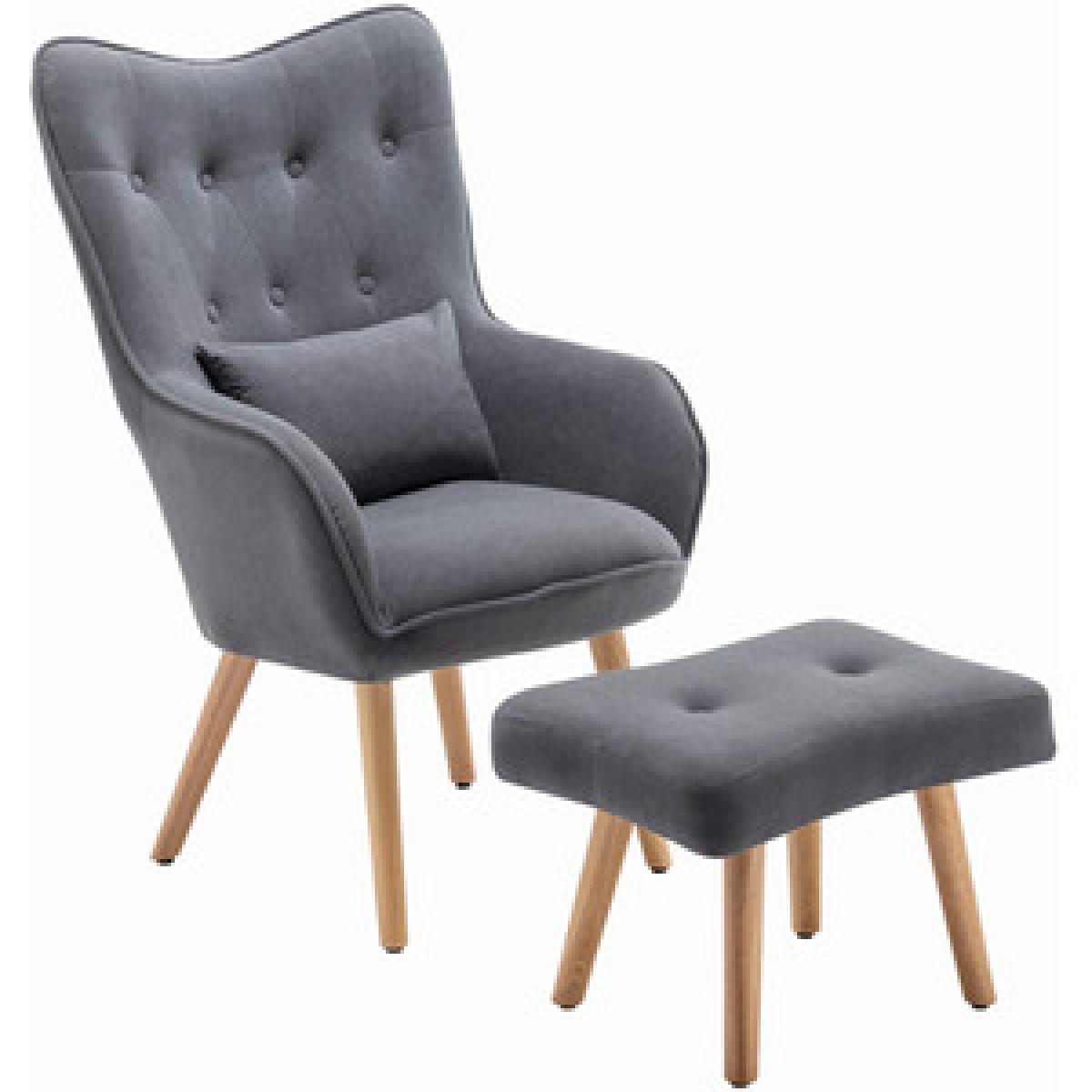 Velvet Accent Chair and Footstool - Grey – image 7