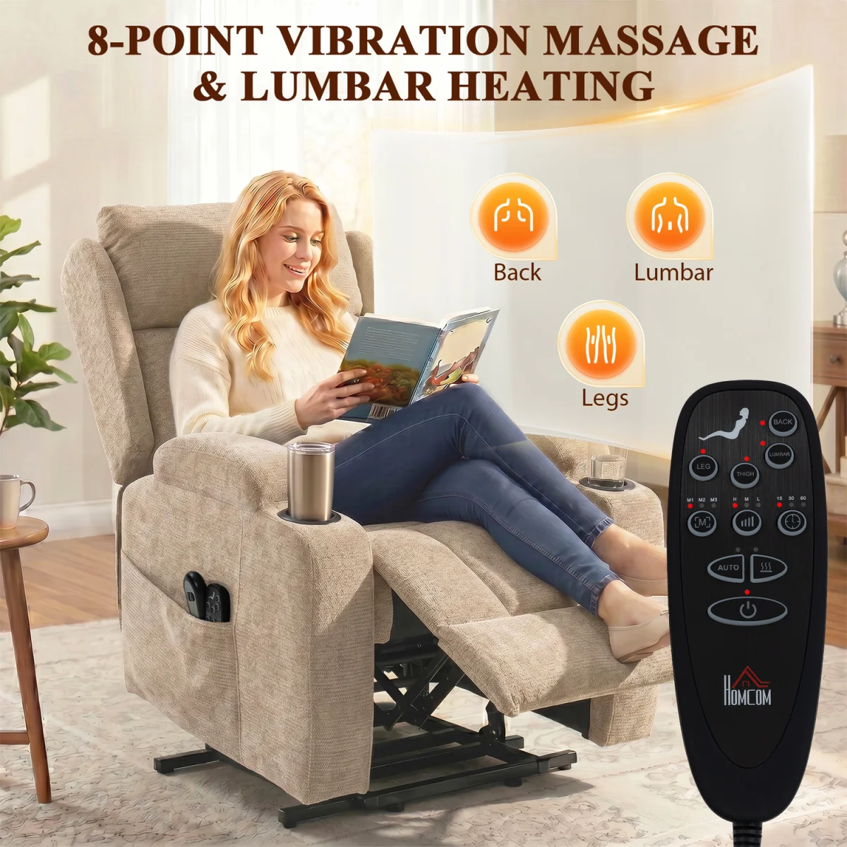 HOMCOM Power Recliner Chair with  Massage and Heat - Brown – image 7