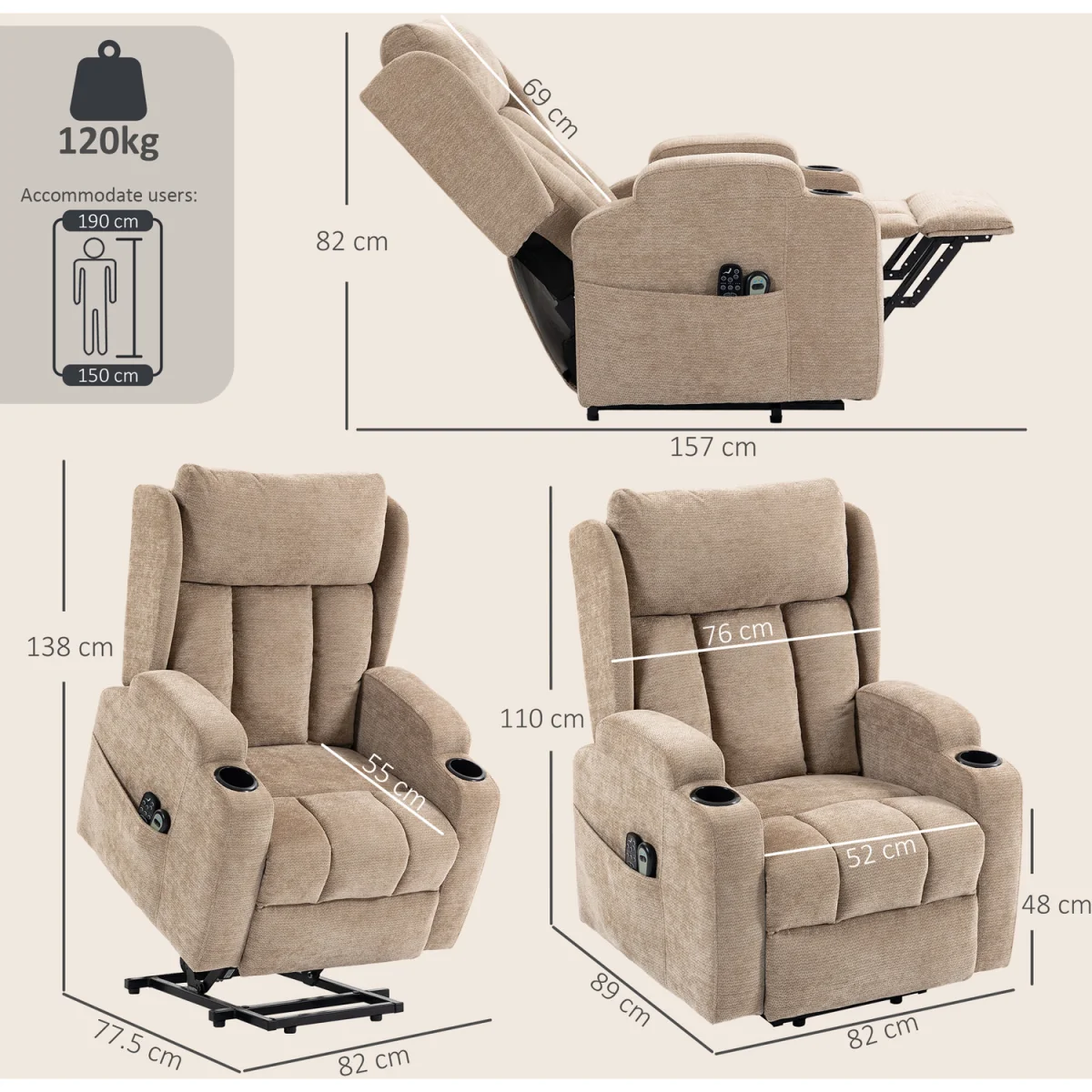 HOMCOM Power Recliner Chair with  Massage and Heat - Brown – image 8