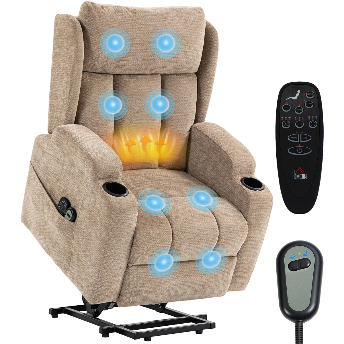 HOMCOM Power Recliner Chair with  Massage and Heat - Brown – image 9