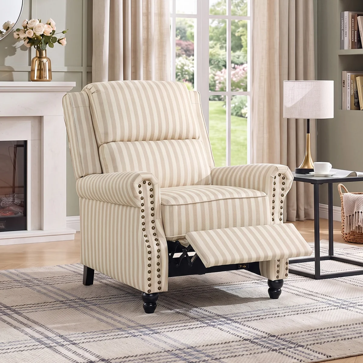 Recliner Chair with Footstool for Ultimate Comfort - Light Brown & Beige White – image 3