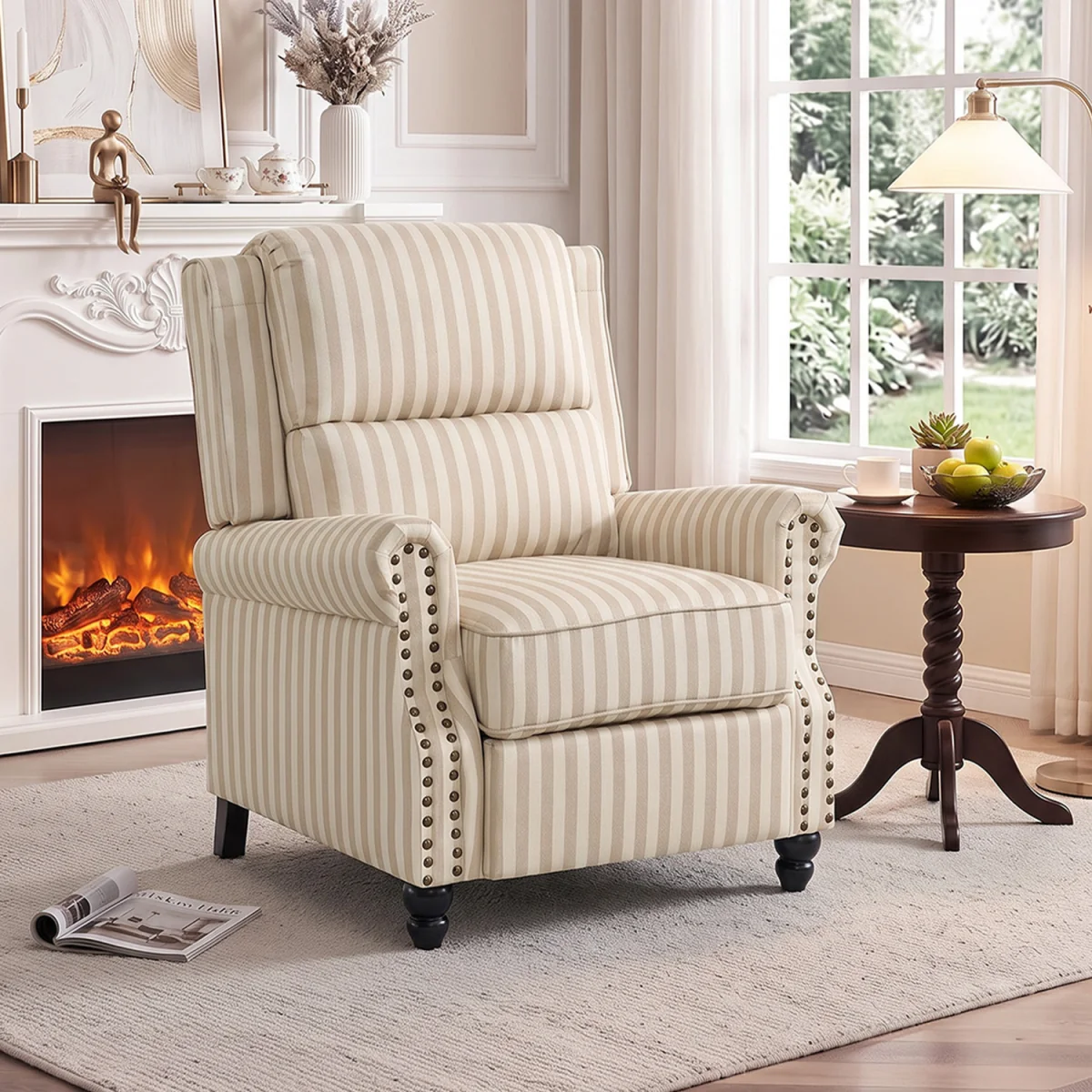 Recliner Chair with Footstool for Ultimate Comfort - Light Brown & Beige White – image 1