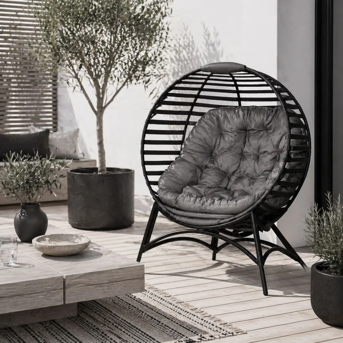 Refito Toma Sand Brown Egg Chair with Cushions and Side Pocket – image 3