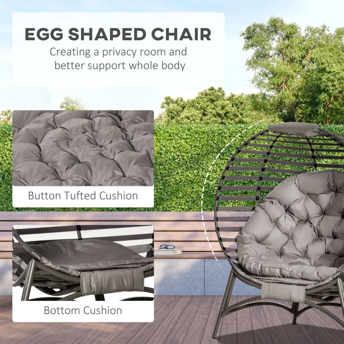 Refito Toma Sand Brown Egg Chair with Cushions and Side Pocket – image 7