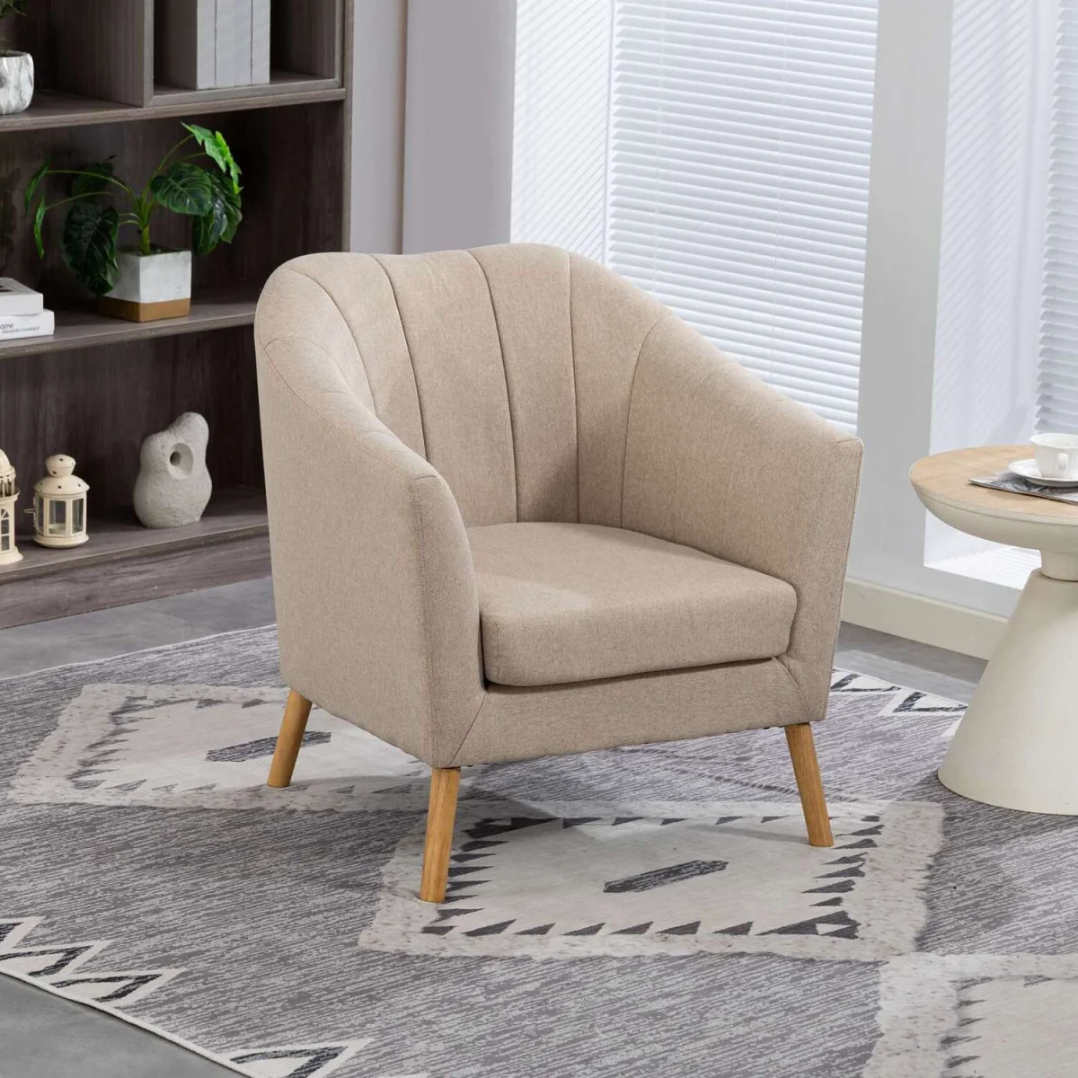 WestWood Modern Tub Chair, Upholstered Arm Chair Comfy Single Sofa Cream - Cream – image 2