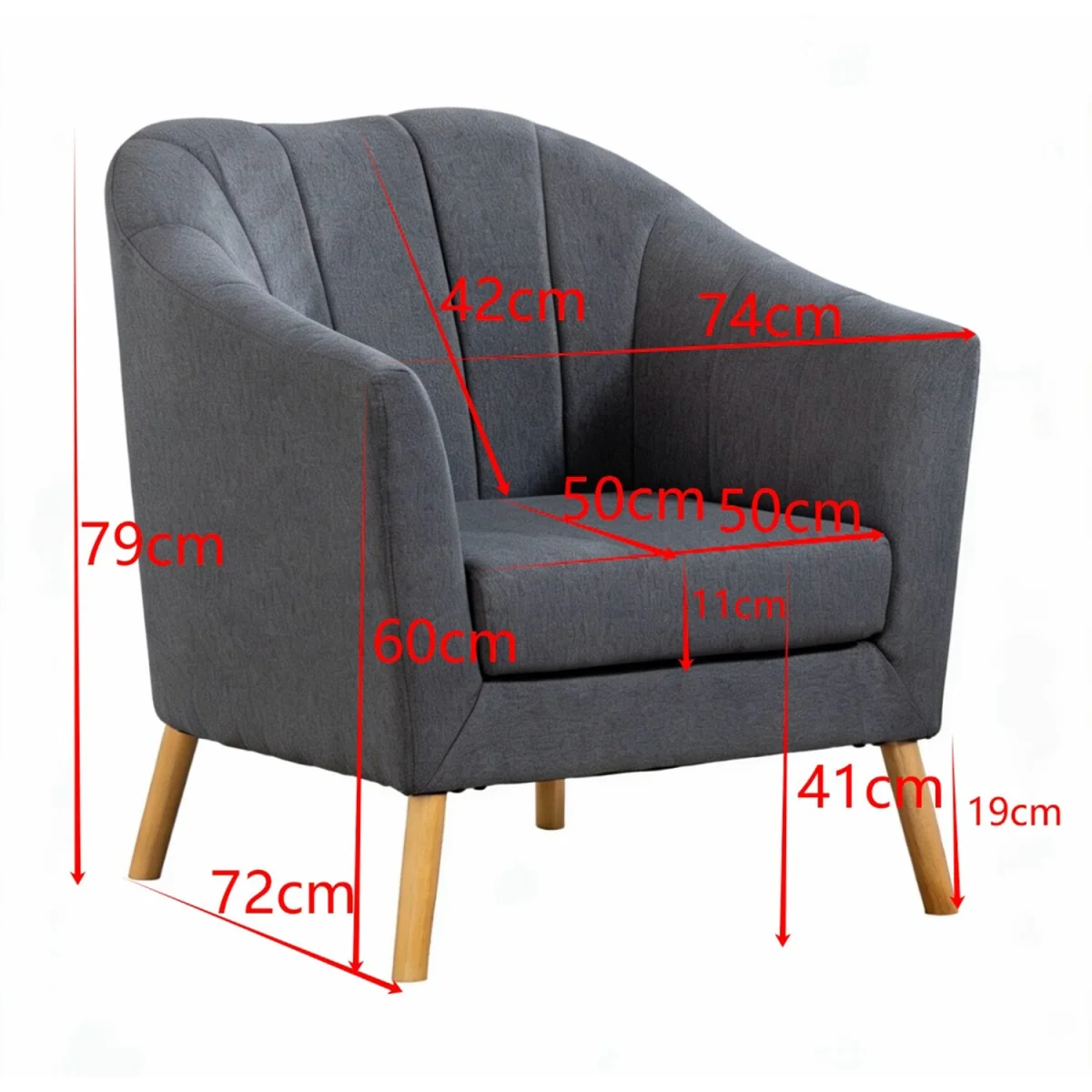 WestWood Modern Tub Chair, Upholstered Arm Chair Comfy Single Sofa Cream - Cream – image 18