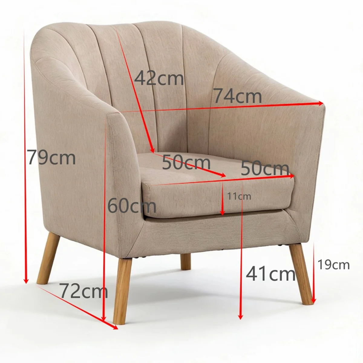 WestWood Modern Tub Chair, Upholstered Arm Chair Comfy Single Sofa Cream - Cream – image 9