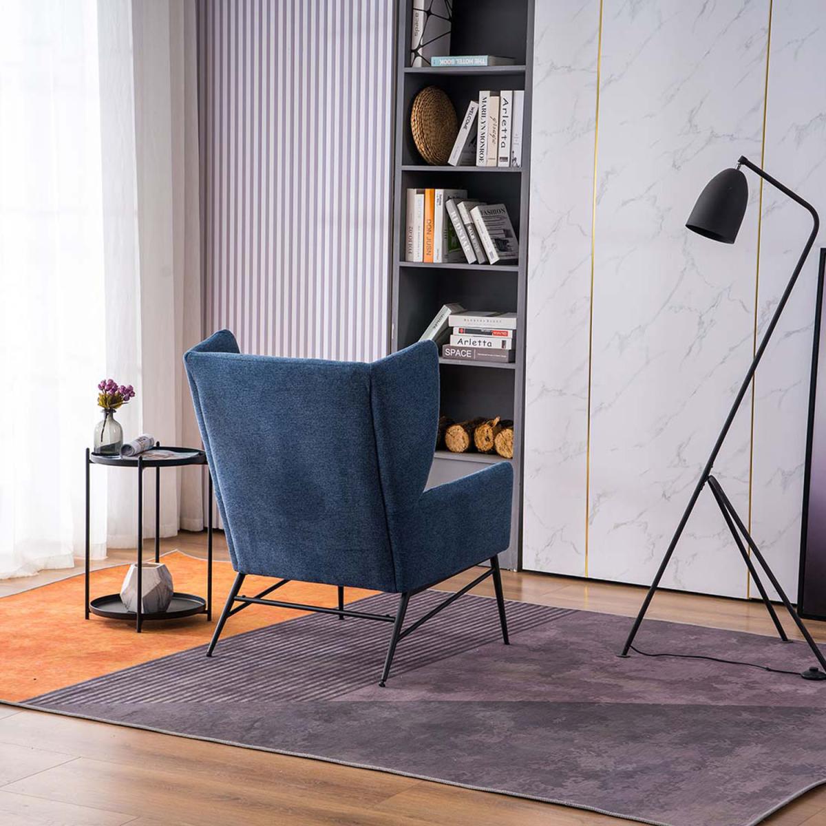 Clara Wing Back Fabric Linen Modern Accent Chair - Blue / With Footrest – image 2