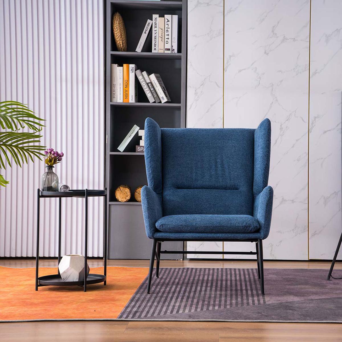 Clara Wing Back Fabric Linen Modern Accent Chair - Blue / With Footrest – image 3