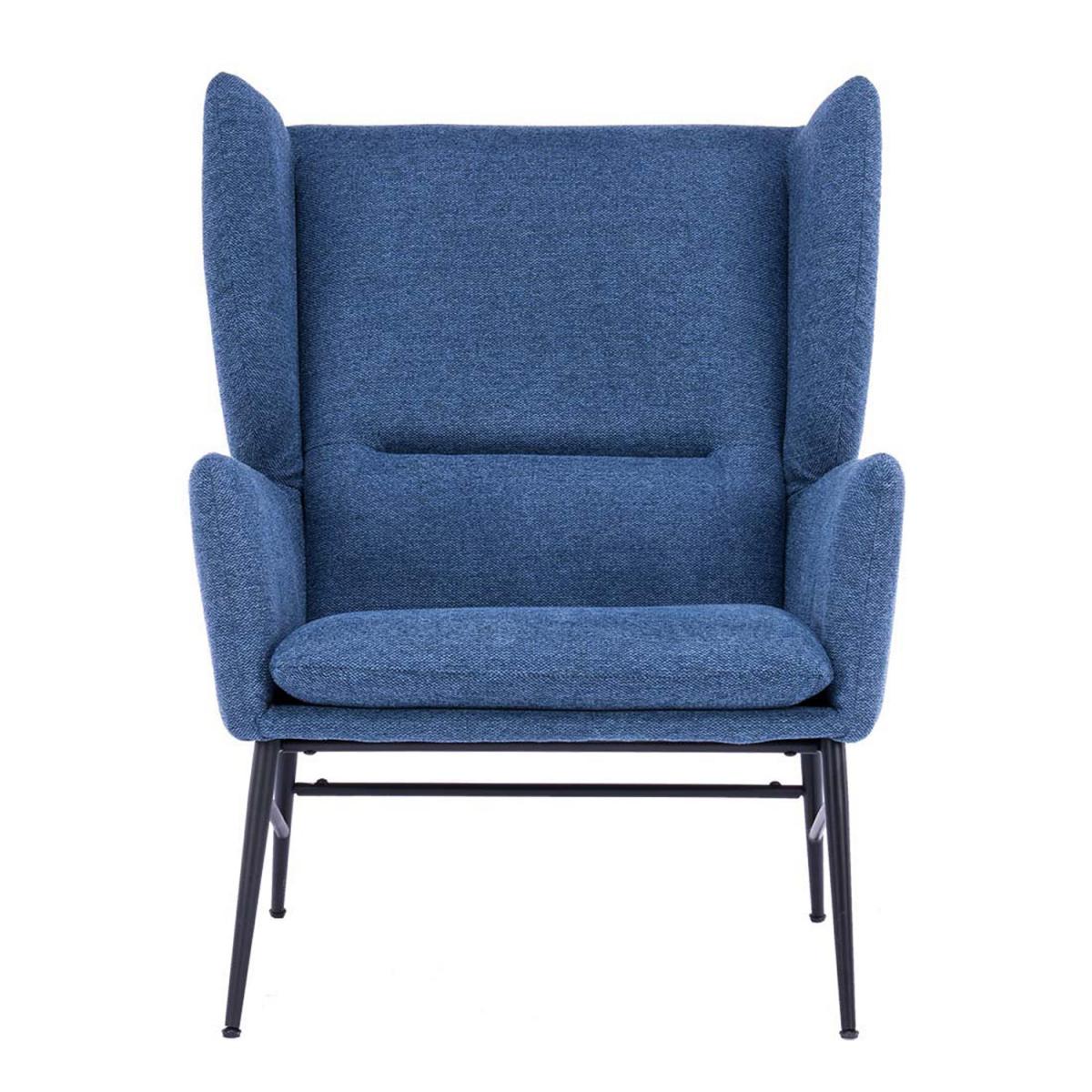 Clara Wing Back Fabric Linen Modern Accent Chair - Blue / With Footrest – image 4