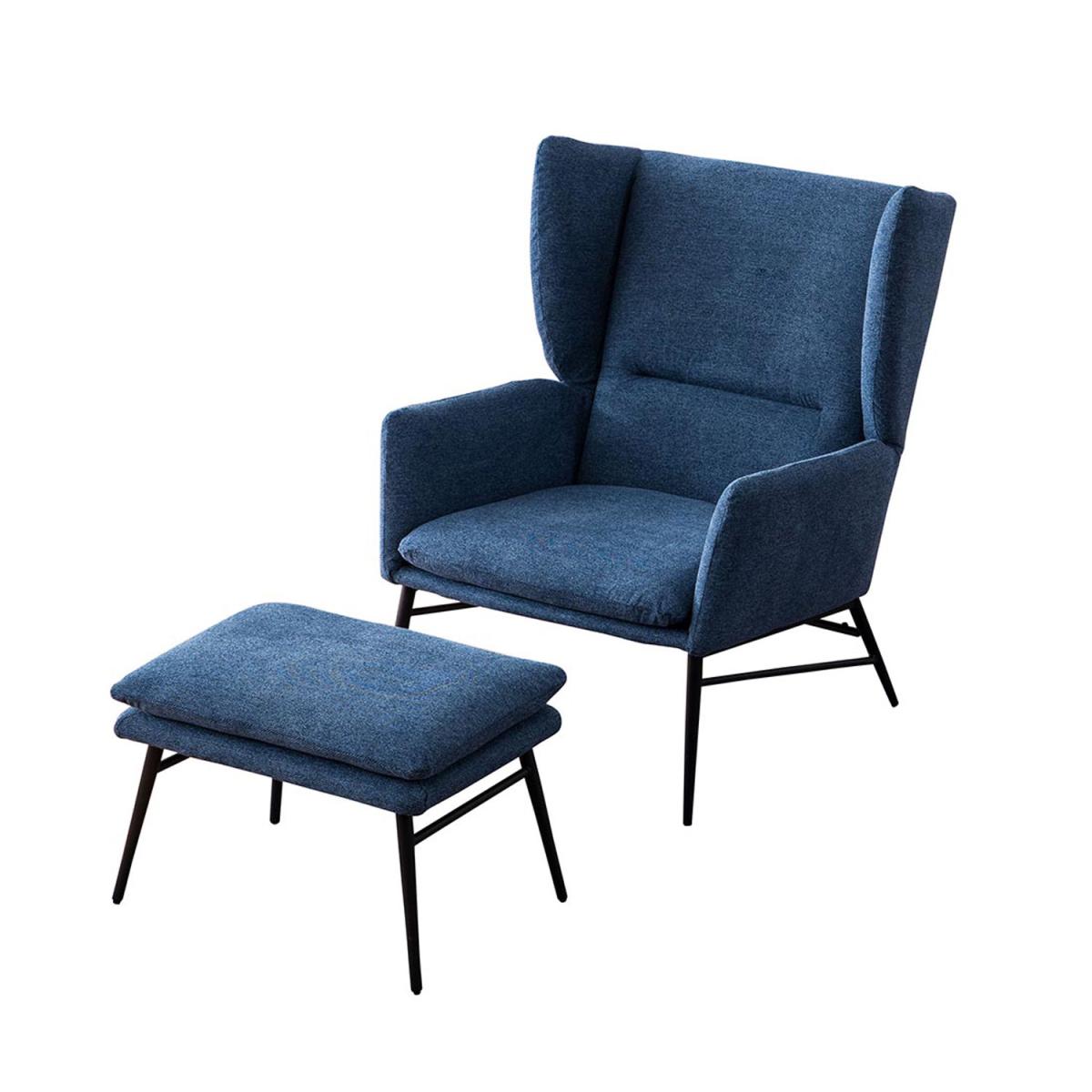 Clara Wing Back Fabric Linen Modern Accent Chair - Blue / With Footrest – image 5