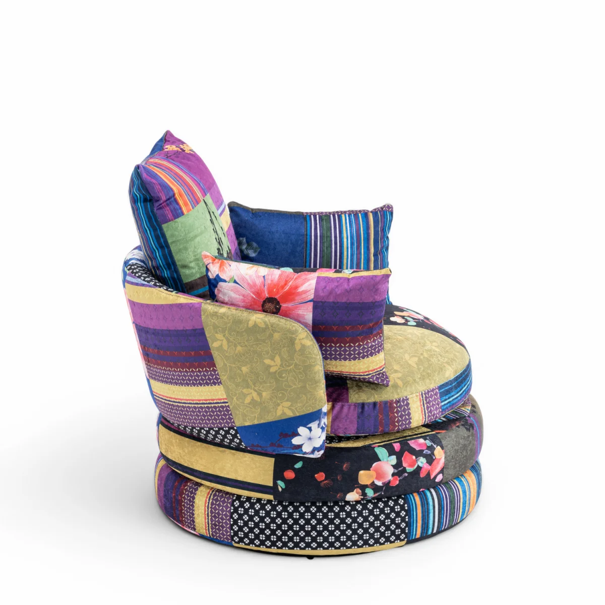 Fabric Multicoloured Patchwork Teri Accent Swivel Chair - Purple – image 3