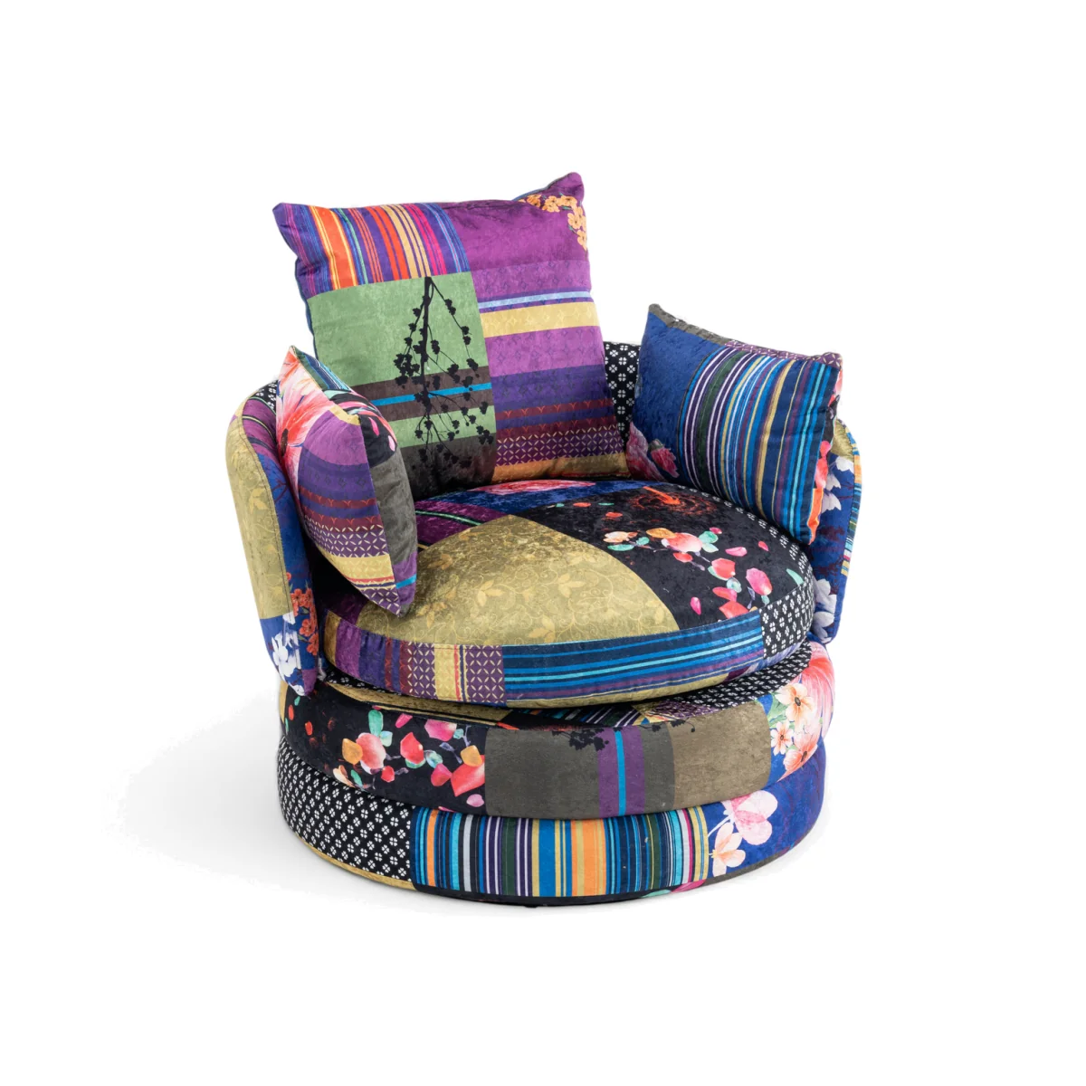 Fabric Multicoloured Patchwork Teri Accent Swivel Chair - Purple – image 1