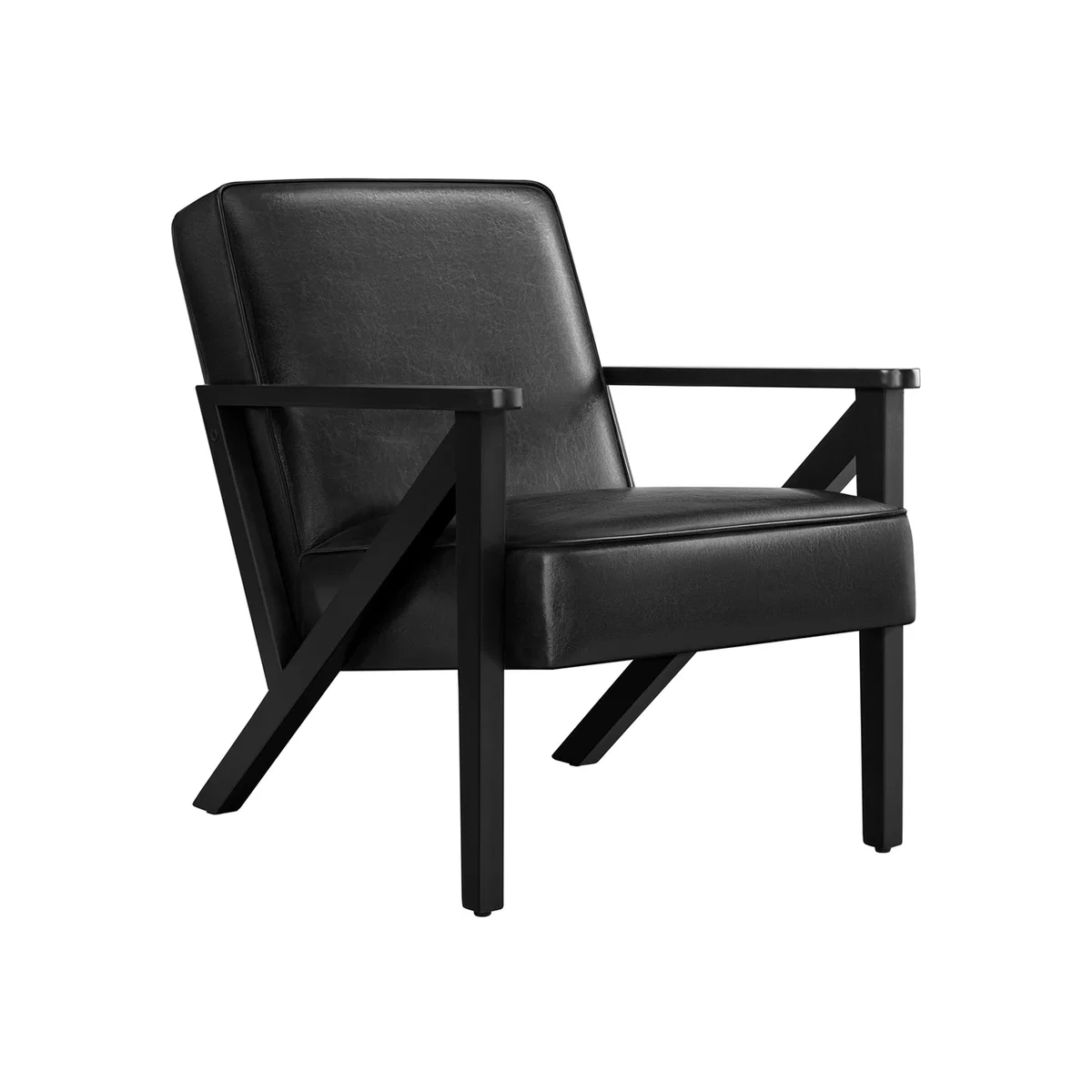 Faux Leather Accent Chair with Z Shaped Wood Legs - Black