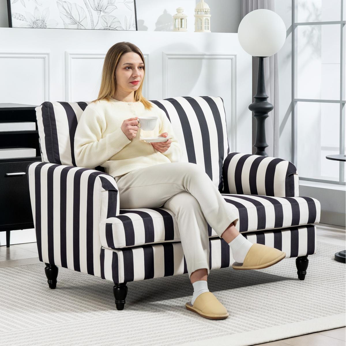 HOMCOM Accent Chair with Stripe, Armchair for Living Room - Black