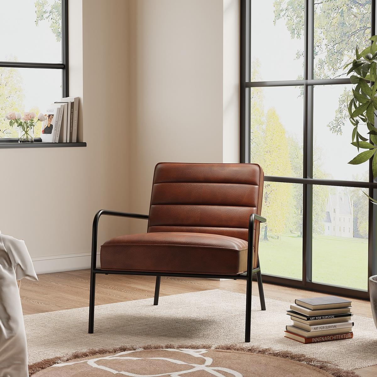 Rustic Leather and Iron Accent Chair - Brown – image 4