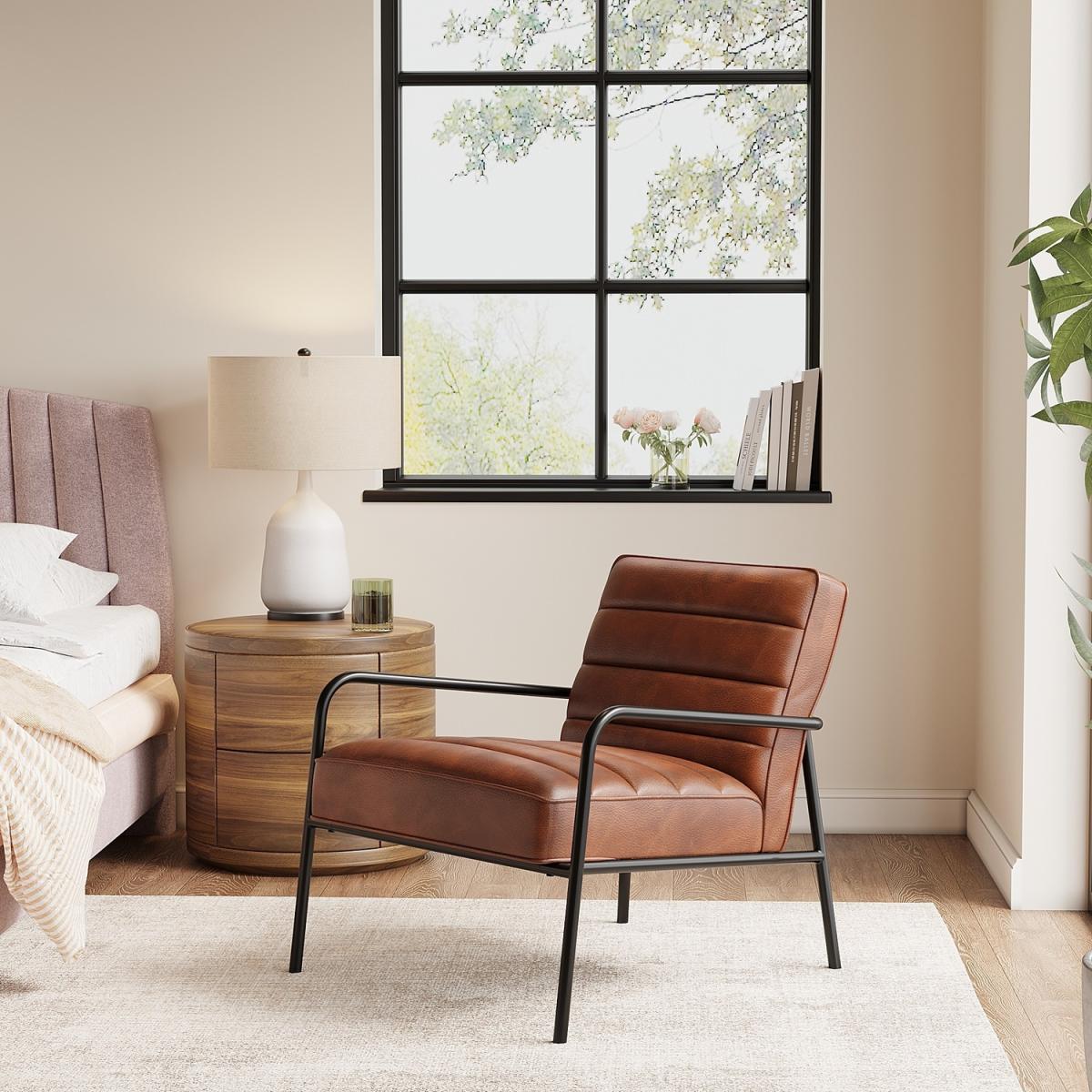 Rustic Leather and Iron Accent Chair - Brown – image 5