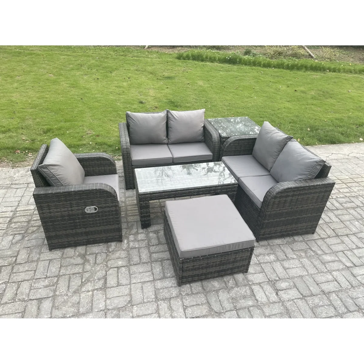 Fimous 6-Piece Rattan Lounge Set with Sofa, Table & Chairs - Dark Grey – image 3