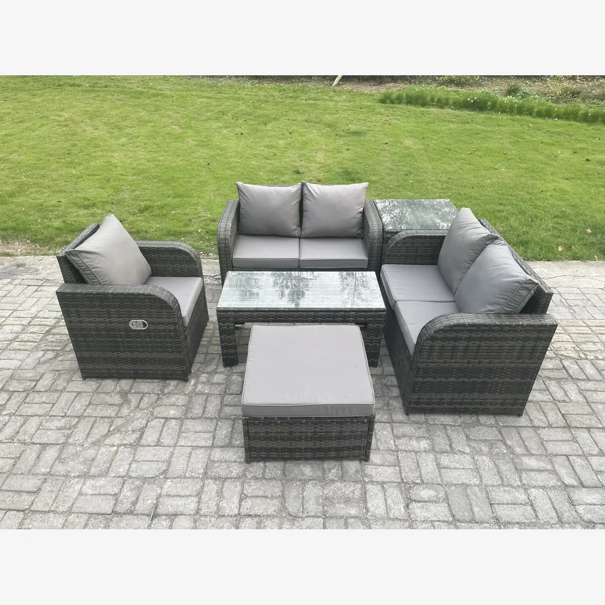 Fimous 6-Piece Rattan Lounge Set with Sofa, Table & Chairs - Dark Grey – image 1