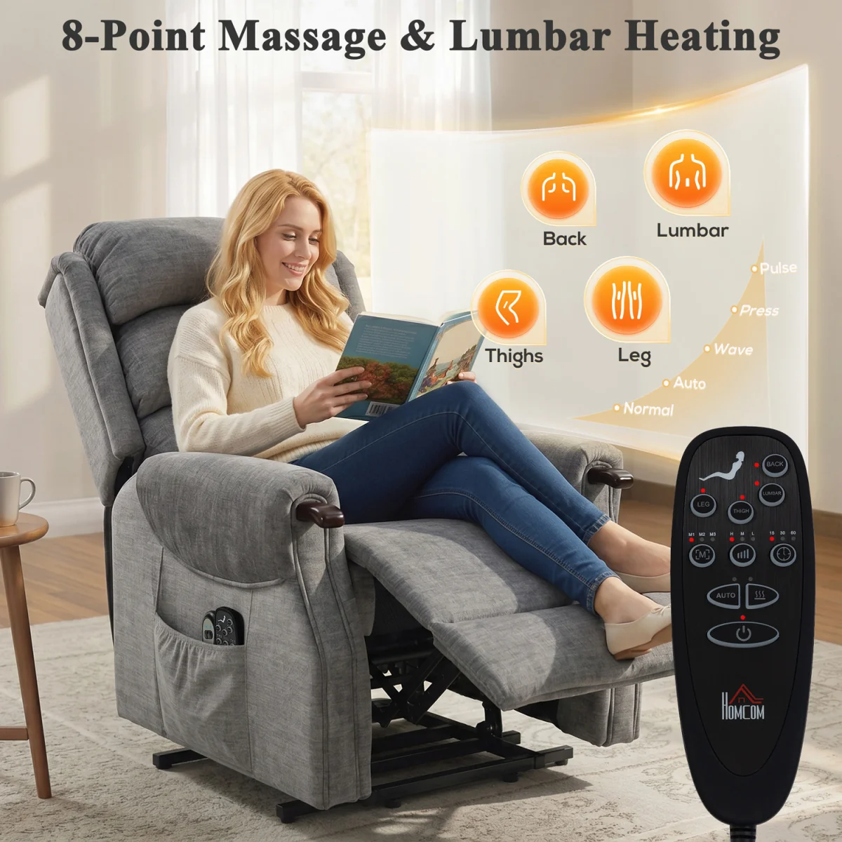 HOMCOM Power Lift Recliner Chair with Vibration and Heat - Brown – image 13