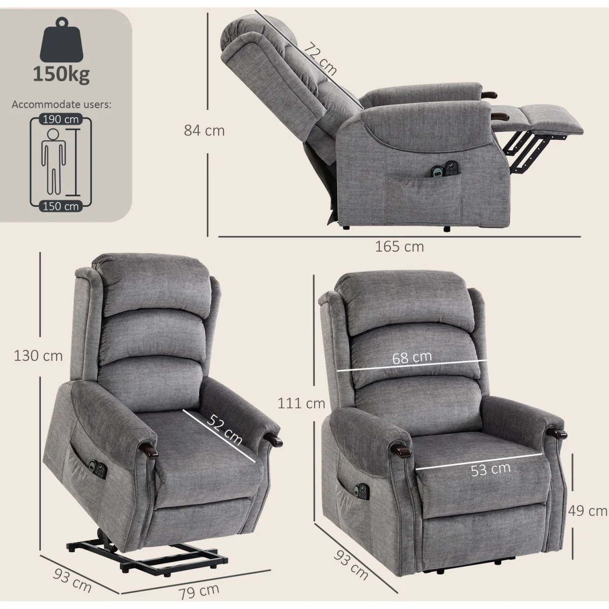 HOMCOM Power Lift Recliner Chair with Vibration and Heat - Brown – image 16