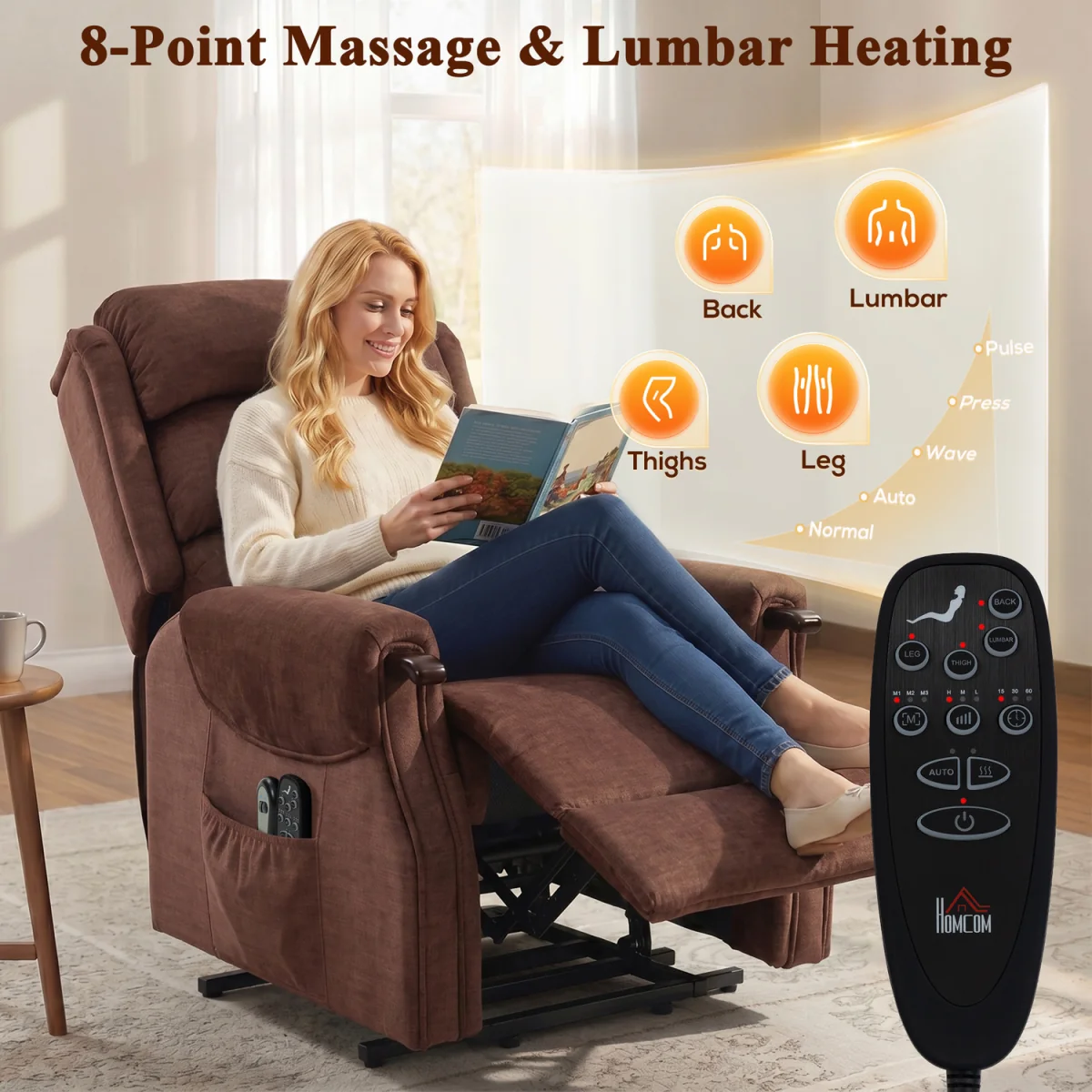 HOMCOM Power Lift Recliner Chair with Vibration and Heat - Brown – image 5