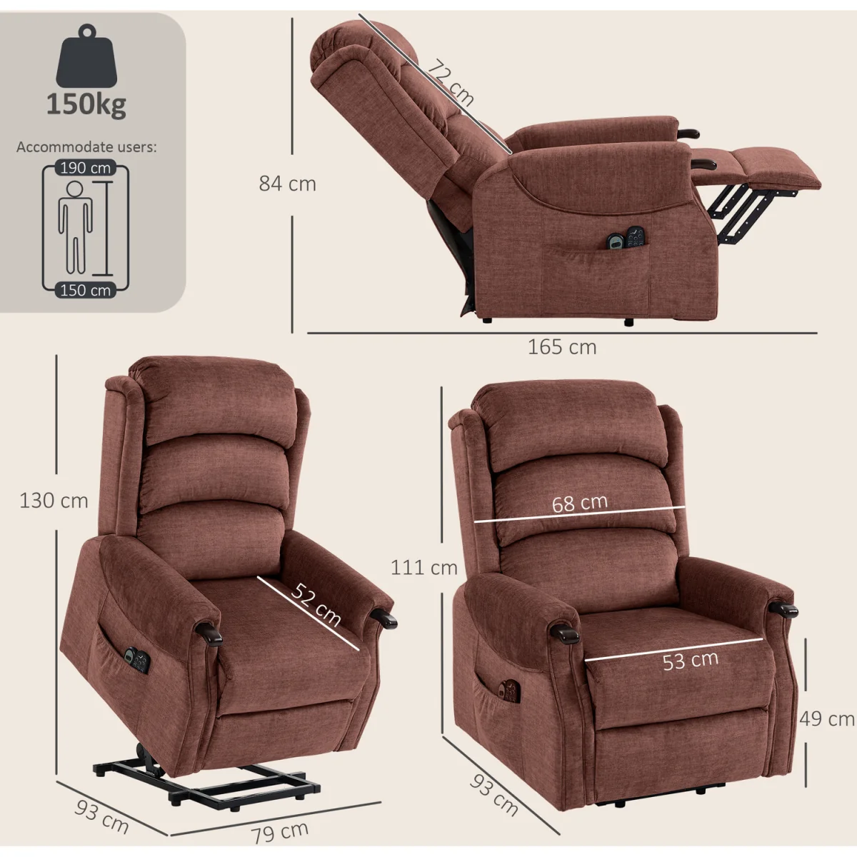 HOMCOM Power Lift Recliner Chair with Vibration and Heat - Brown – image 8