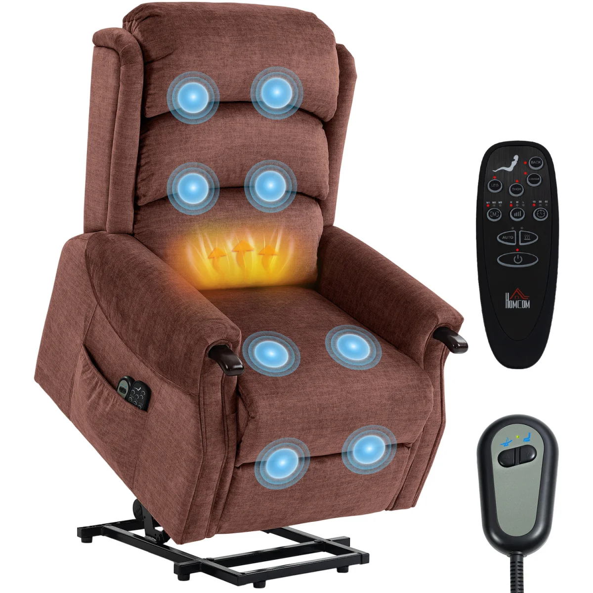 HOMCOM Power Lift Recliner Chair with Vibration and Heat - Brown – image 9