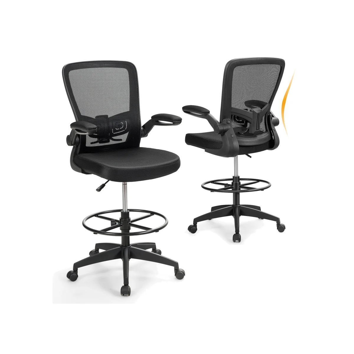 Set of 2 Ergonomic Height Adjustable Drafting Chair - Black – image 1