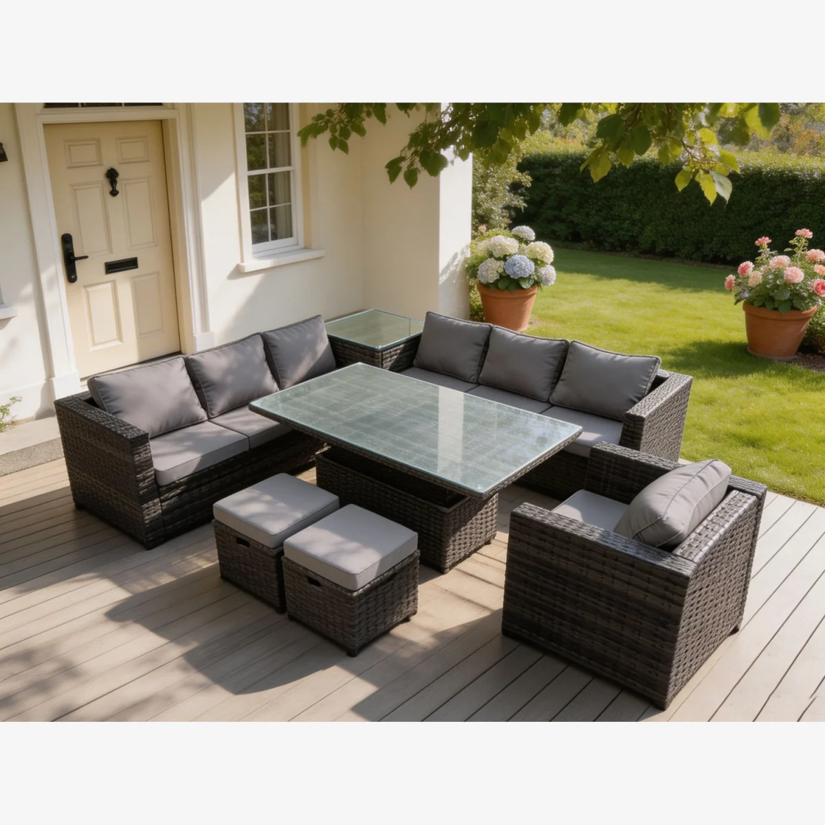 9 Seater PE Rattan Corner Sofa Set Arm Chair Stools - Dark Grey Mixed – image 1