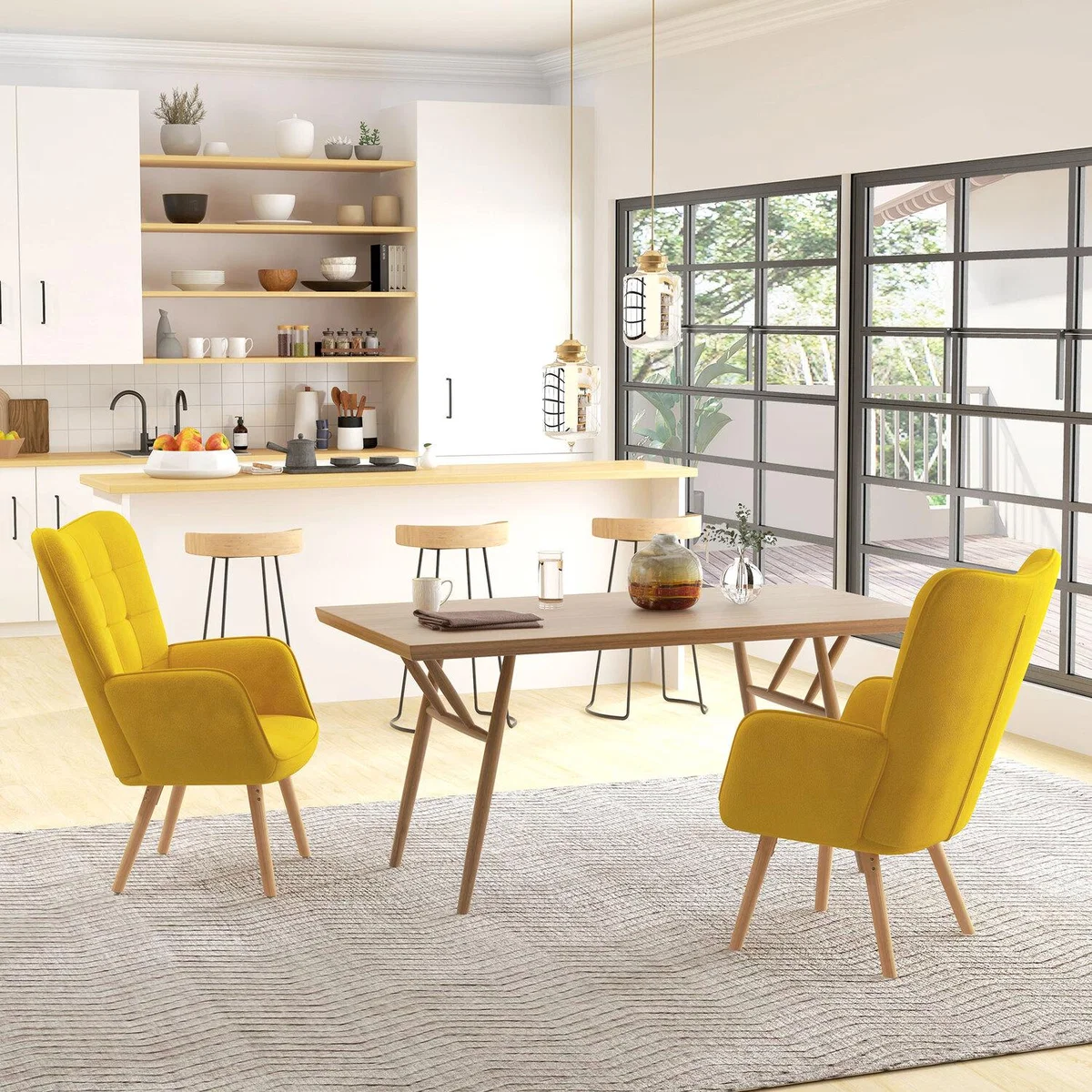 HOMCOM Modern Accent Chair Velvet Touch Tufted Wingback Armchair Set of 2 - Yellow
