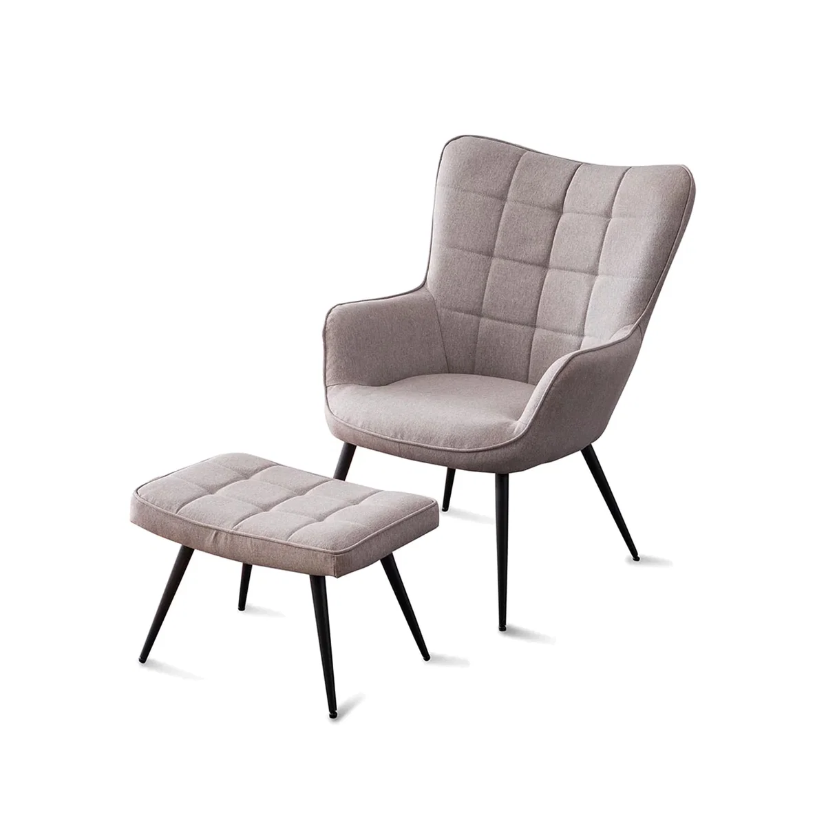 Vera Modern Linen Metal Legs Accent Chair - Blue / With Footstool