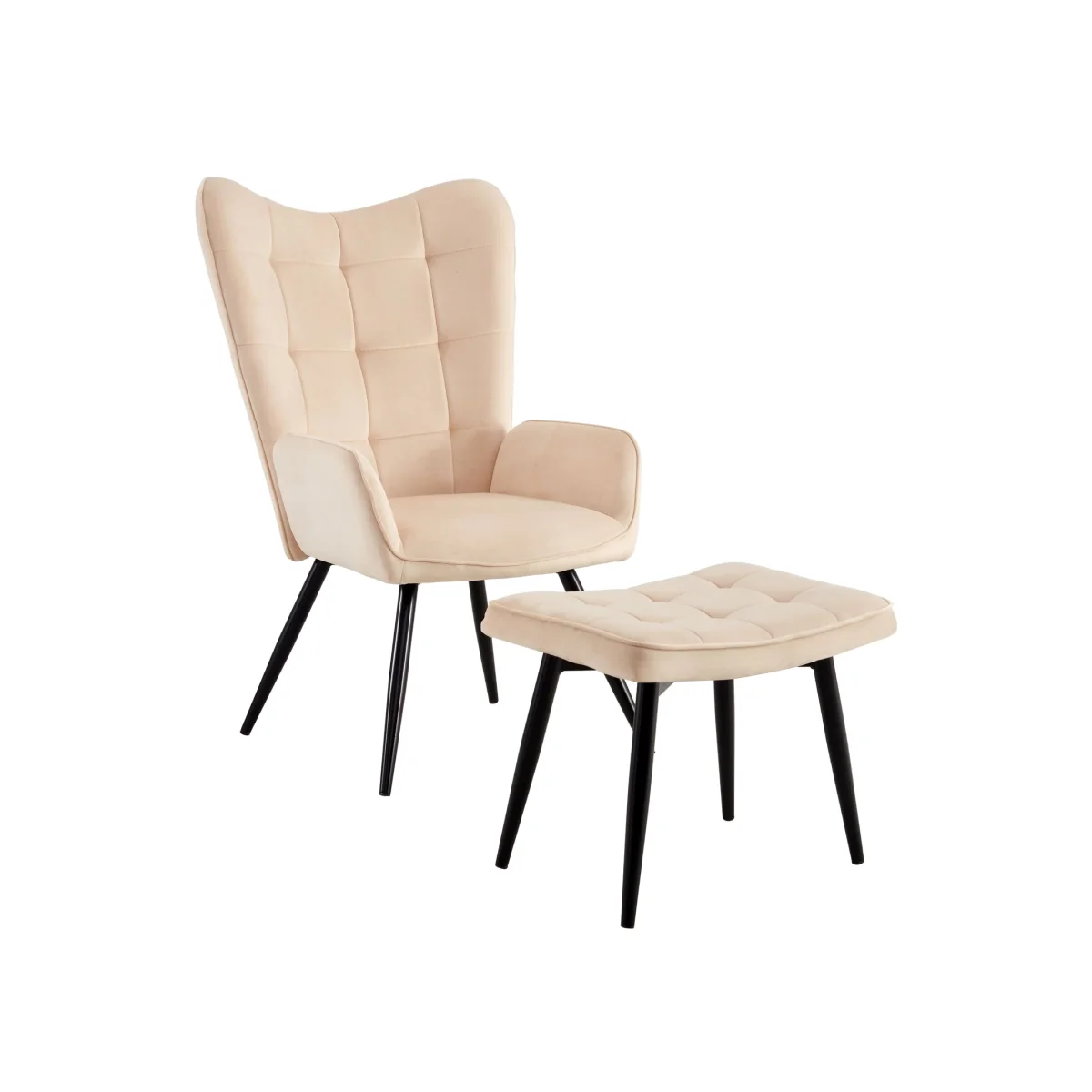 Modern Velvet Accent Chair Armchair and Footstool - Beige