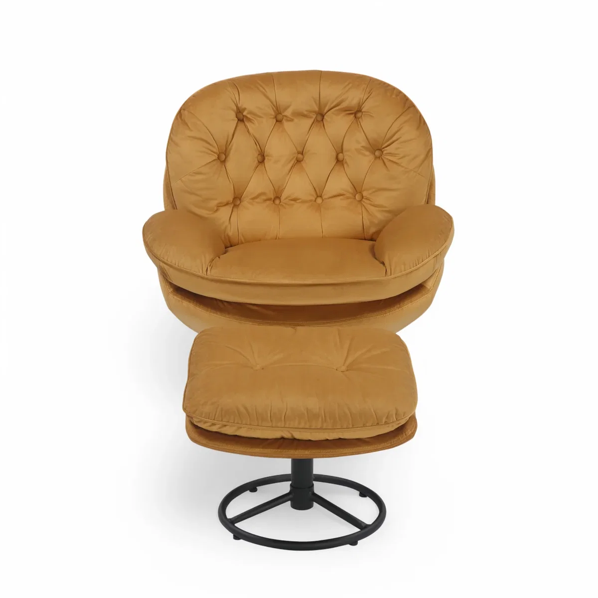 Velvet Gold Azura Swivel Accent Chair with Footstool - Gold – image 2