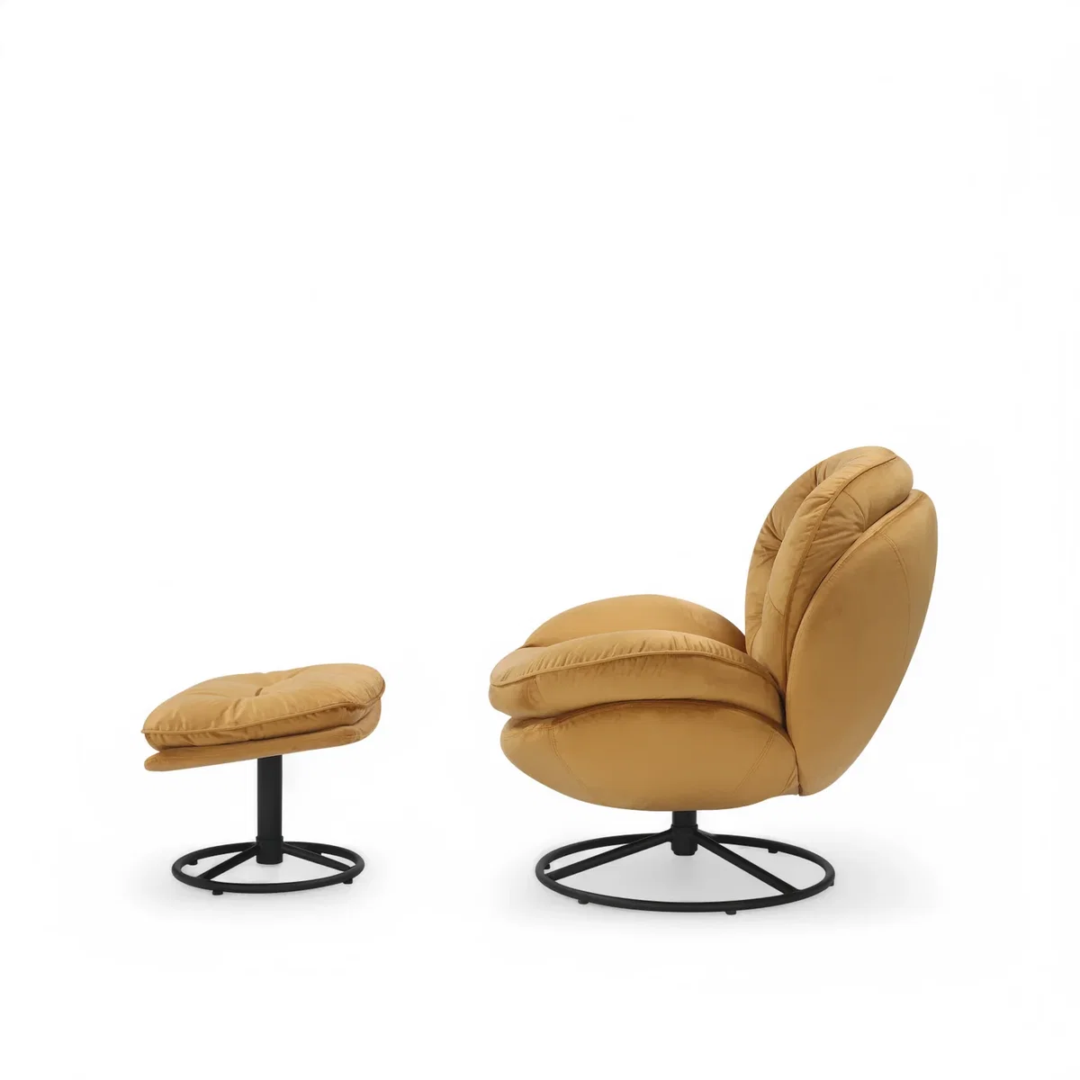 Velvet Gold Azura Swivel Accent Chair with Footstool - Gold – image 3