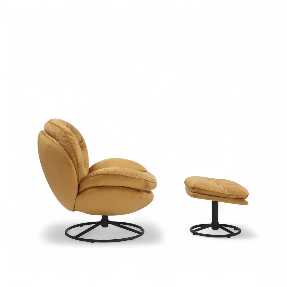 Velvet Gold Azura Swivel Accent Chair with Footstool - Gold – image 4