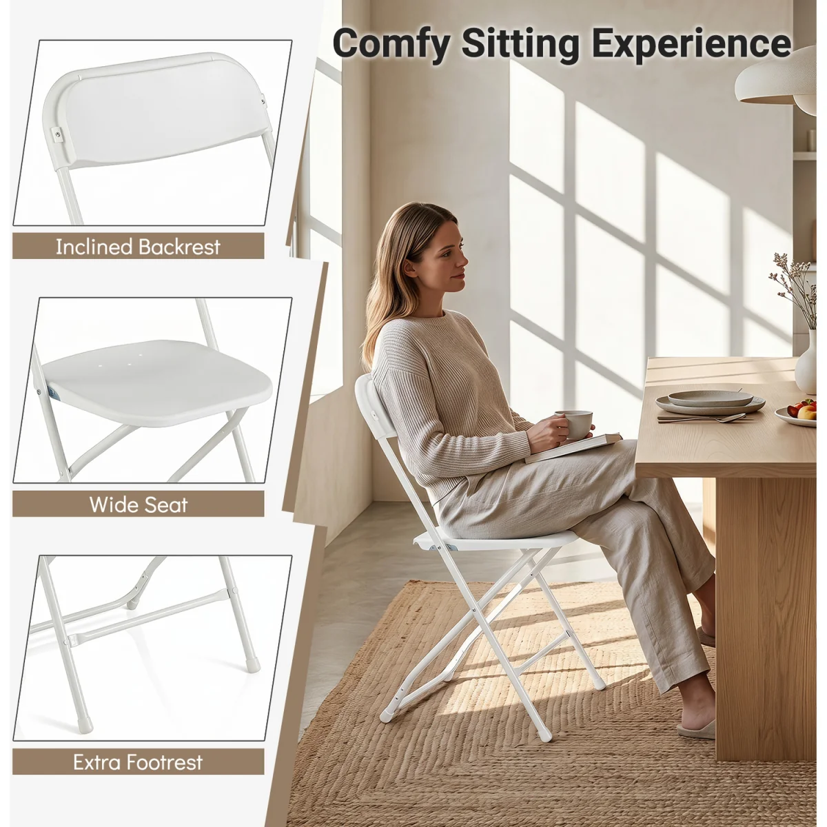 Set of 4 Pack Folding Chairs - White – image 5