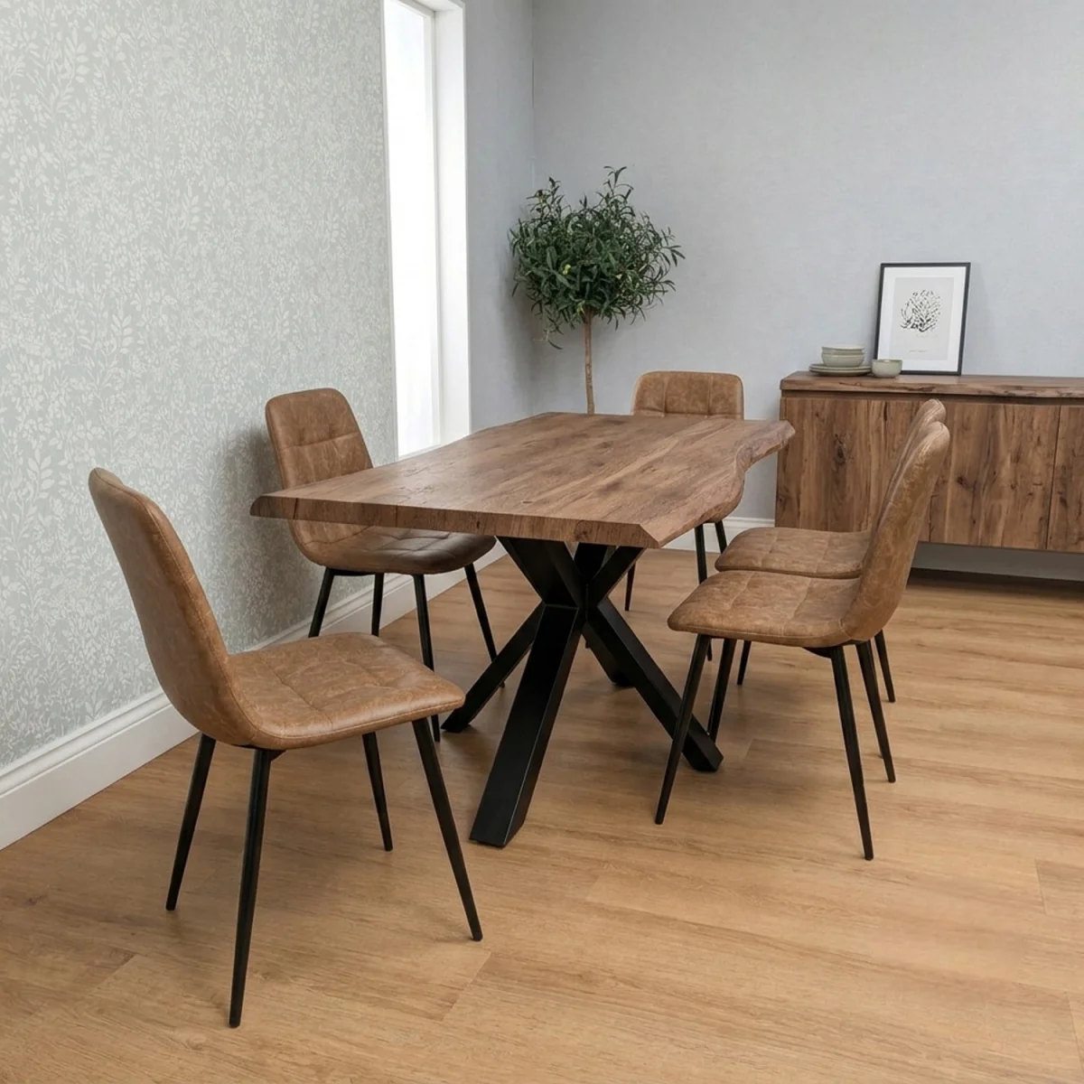 Texas 117 + 4 Walnut Chairs - Grey