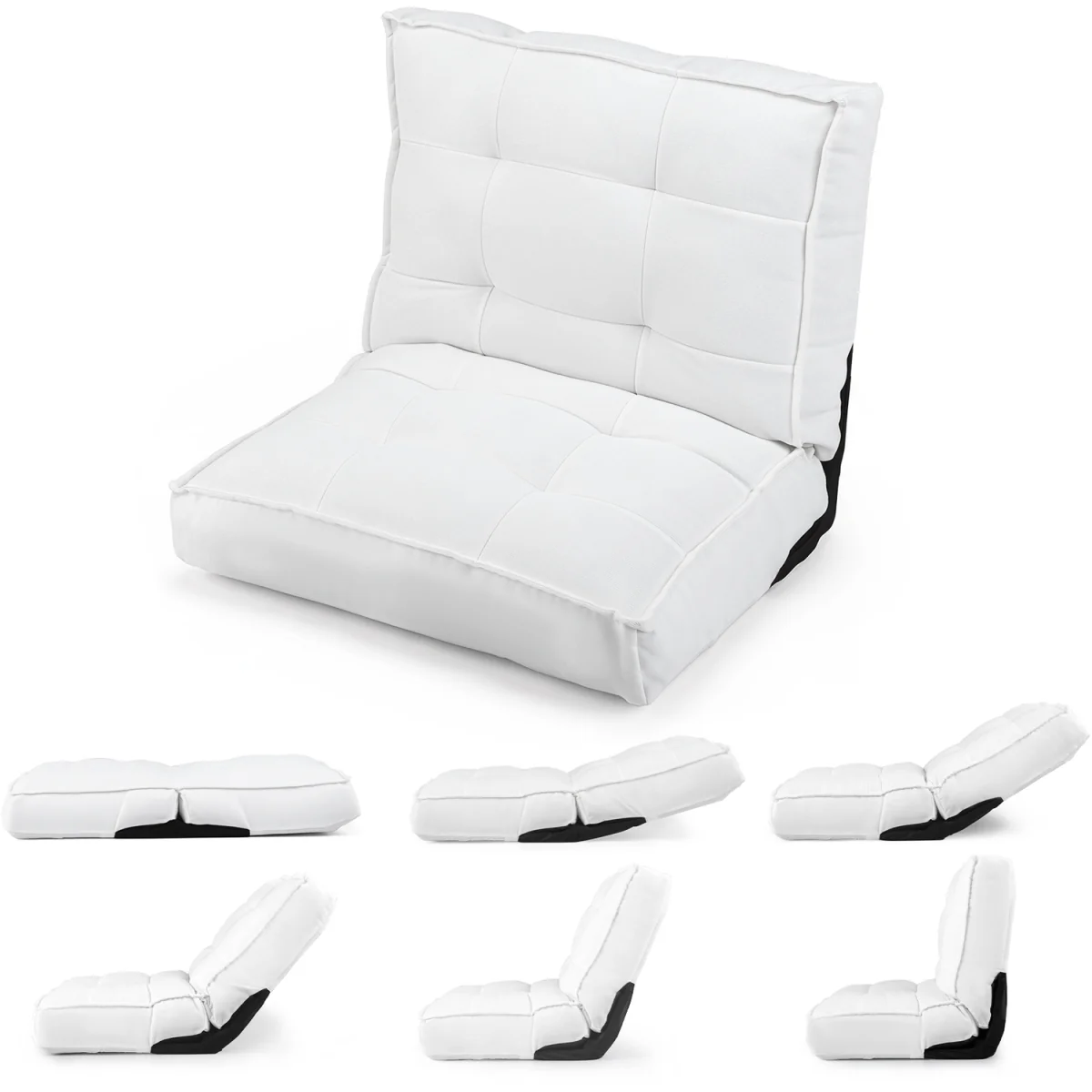 Foldable Padded Chair with Reclining Backrest - White – image 3