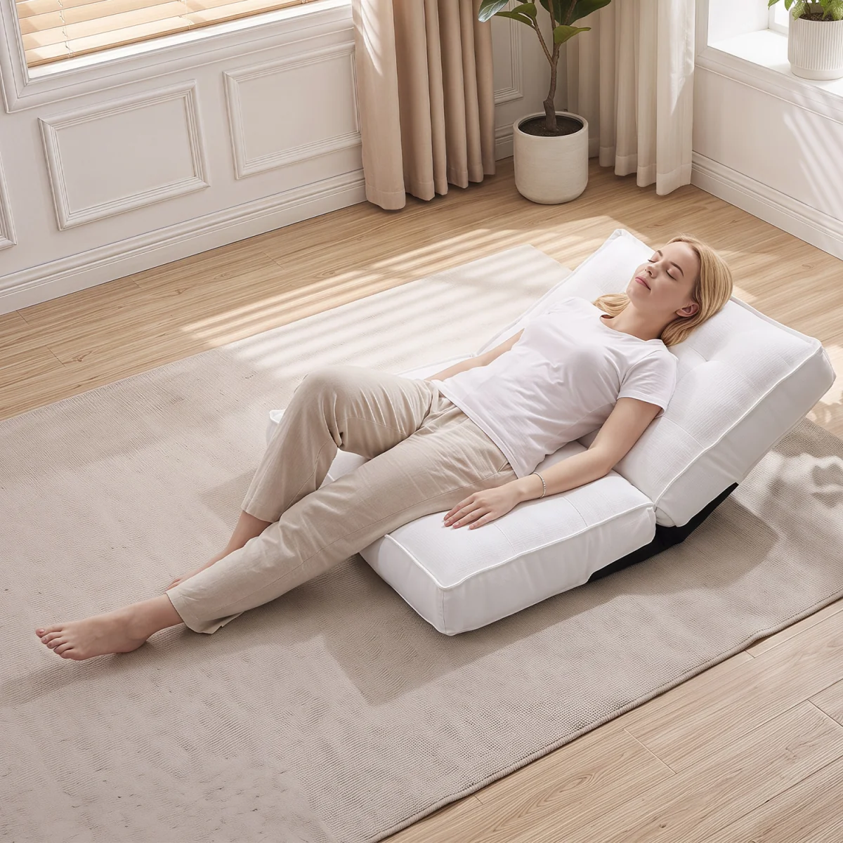 Foldable Padded Chair with Reclining Backrest - White – image 6