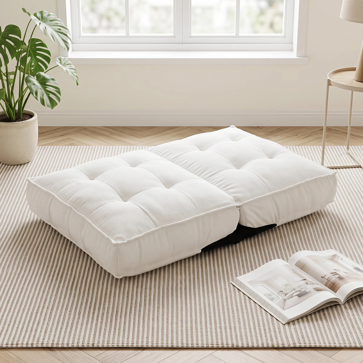 Foldable Padded Chair with Reclining Backrest - White – image 7