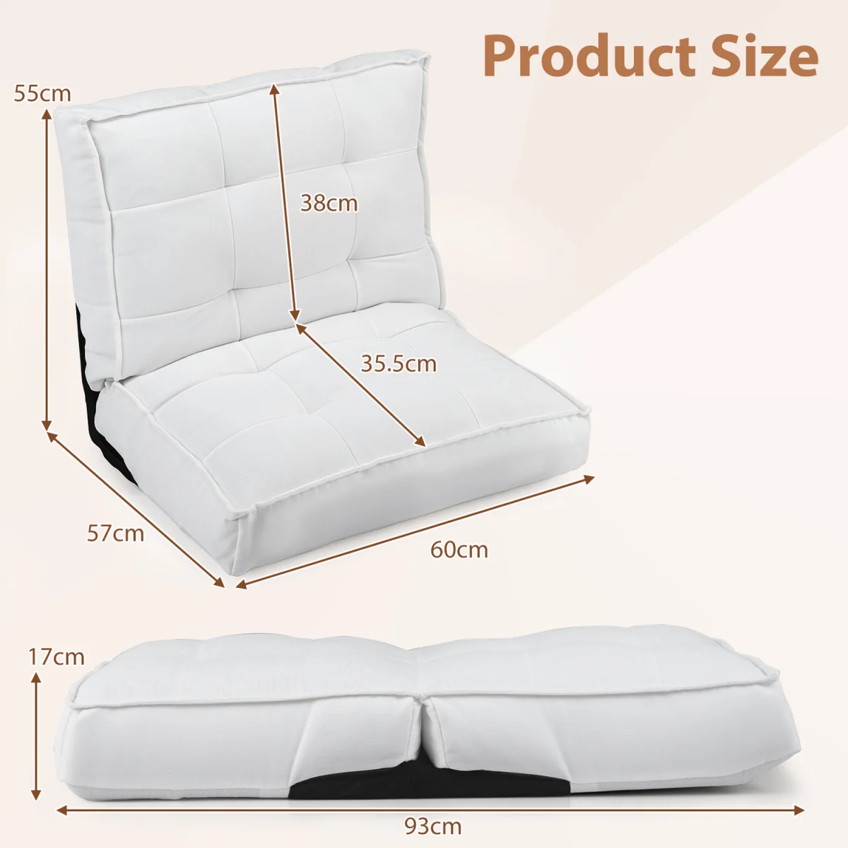 Foldable Padded Chair with Reclining Backrest - White – image 8
