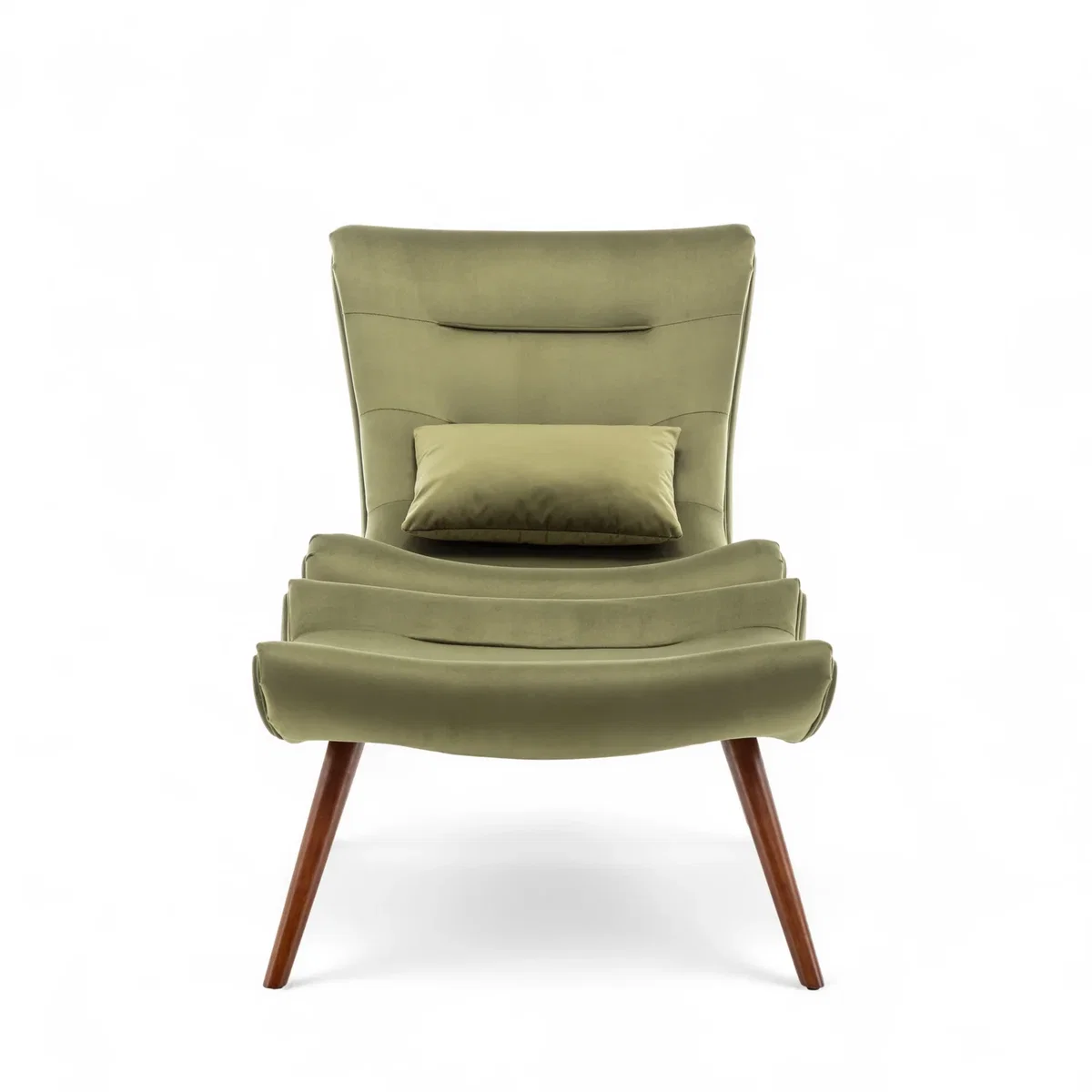 Velvet Sage Green Katia Accent Chair with Footstool - Sage Green – image 2