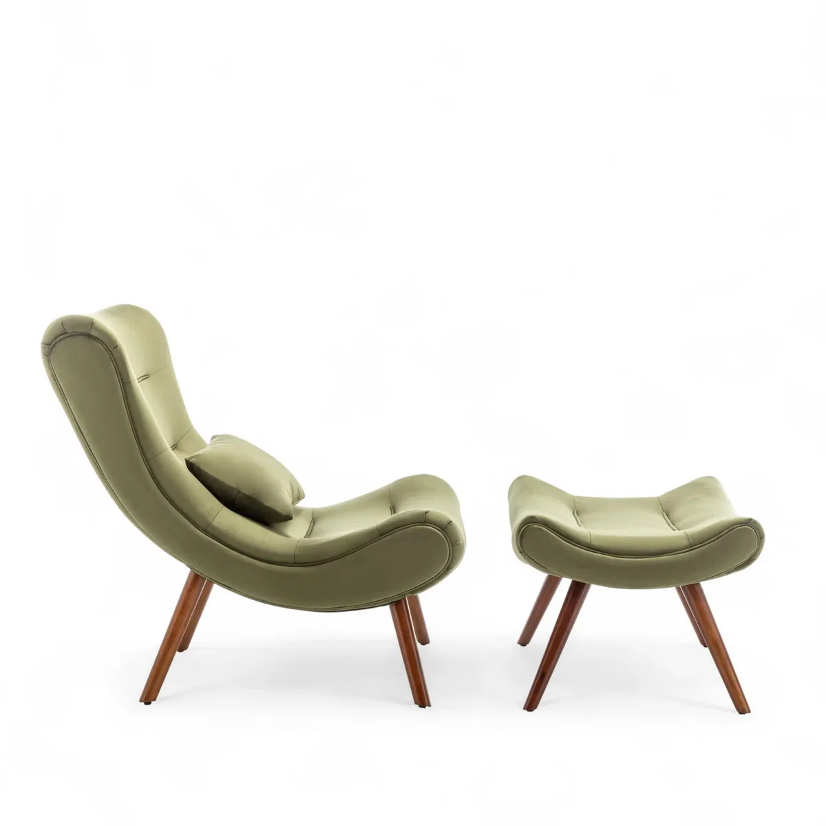 Velvet Sage Green Katia Accent Chair with Footstool - Sage Green – image 3