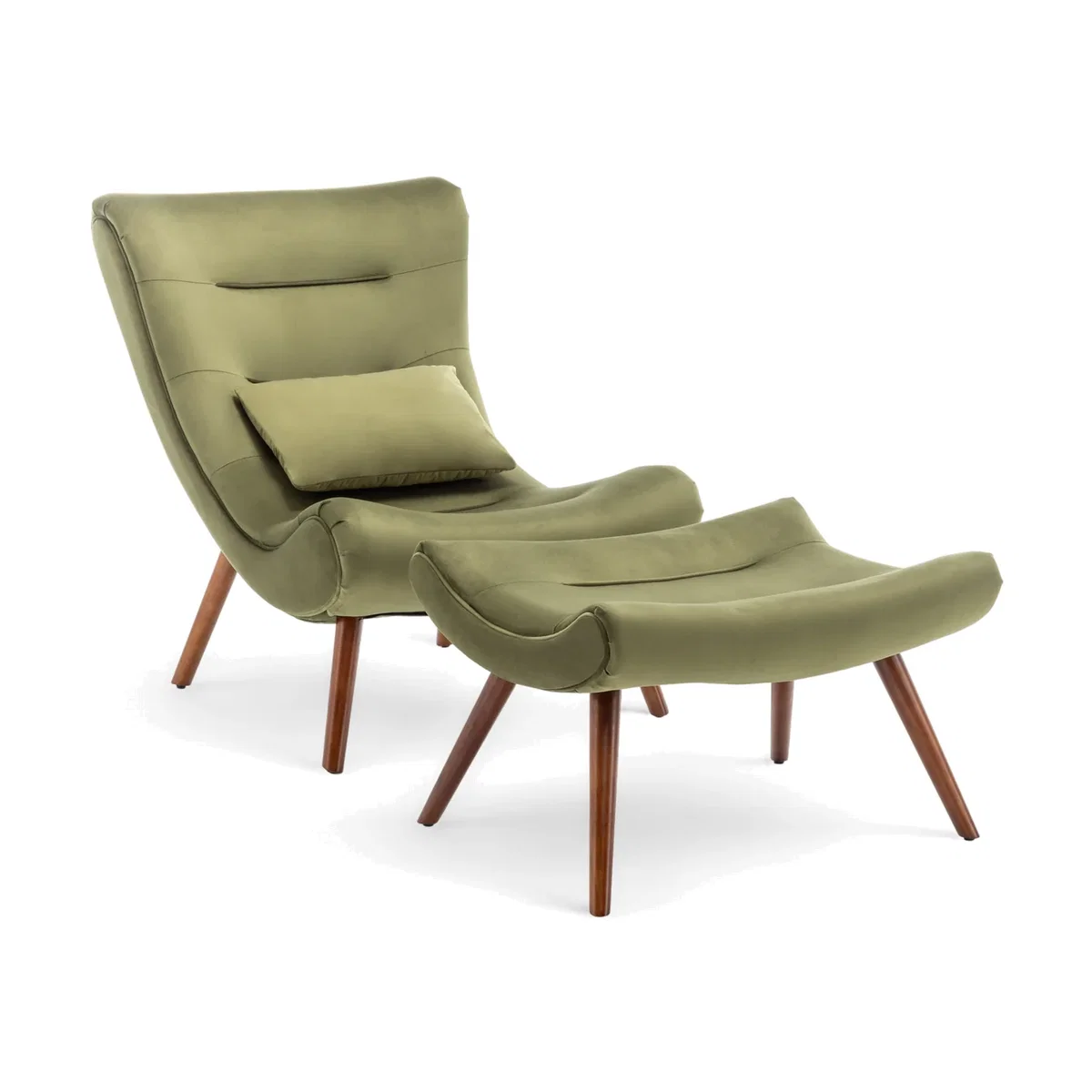 Velvet Sage Green Katia Accent Chair with Footstool - Sage Green – image 1